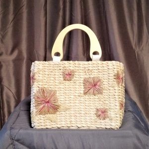 Straw Purse With Flowers